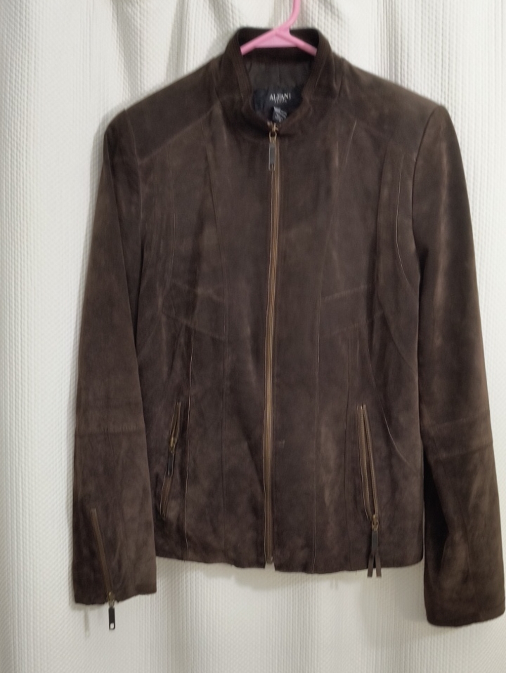 Alfani Dark Brown Suede Leather Zip-Front Jacket Women's